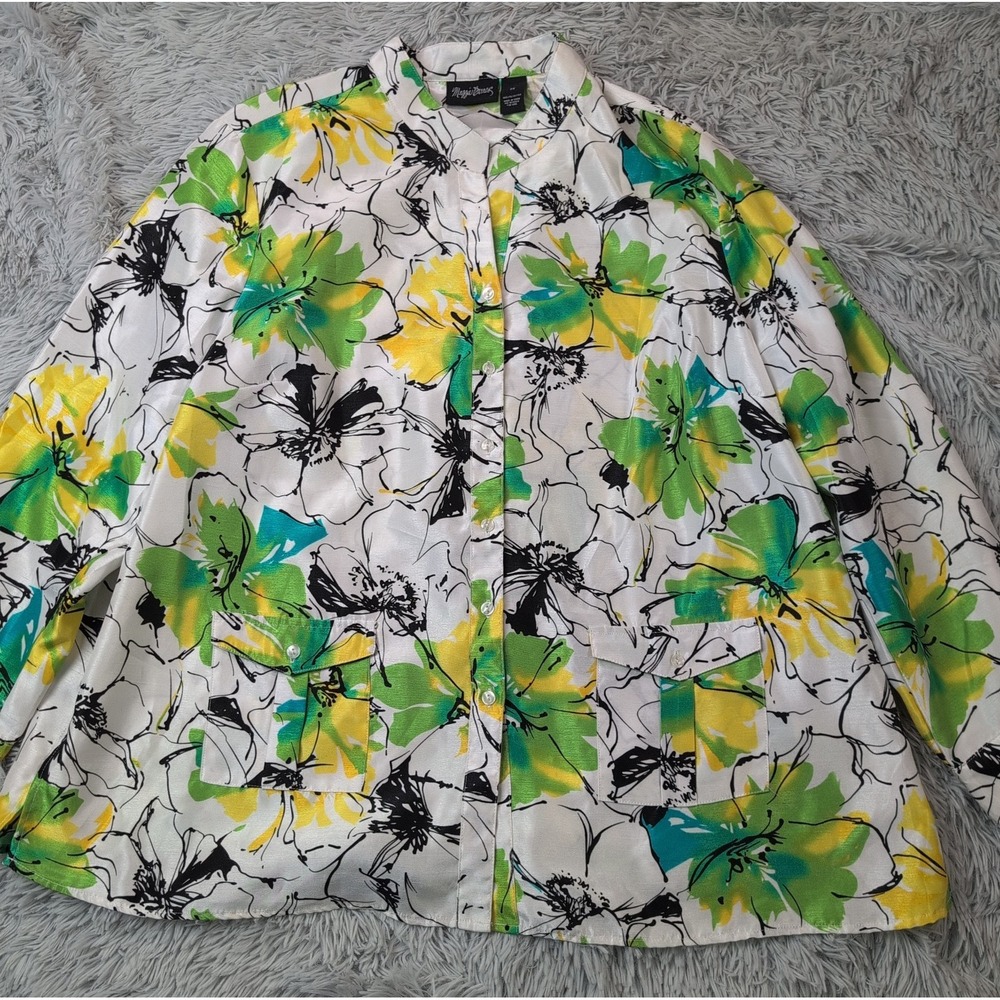 Maggie Barnes Shirt Womens 2X Button Up Blouse Comfort Floral Top Lightweight